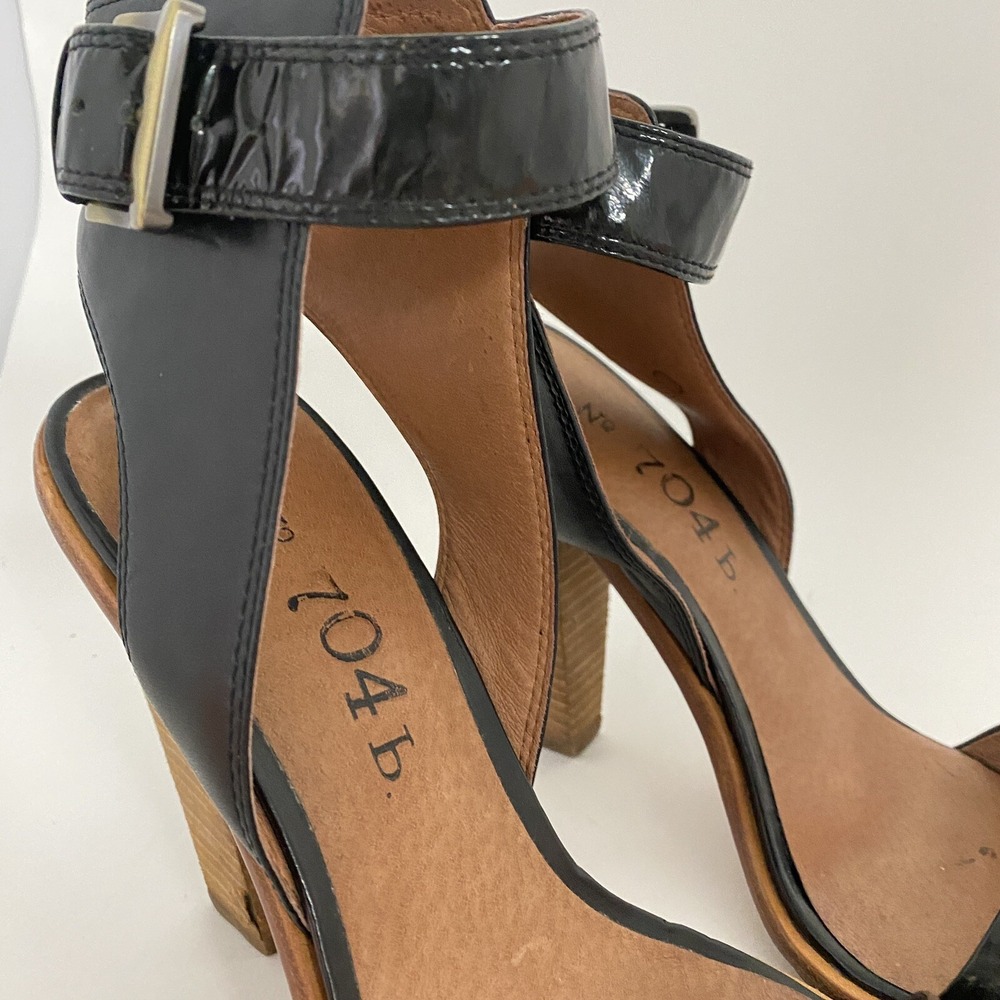 Anthropologie No 704b Almada Black Ankle Strap Patent Leather Size 39.5M Heels - Picture 3 of 14
